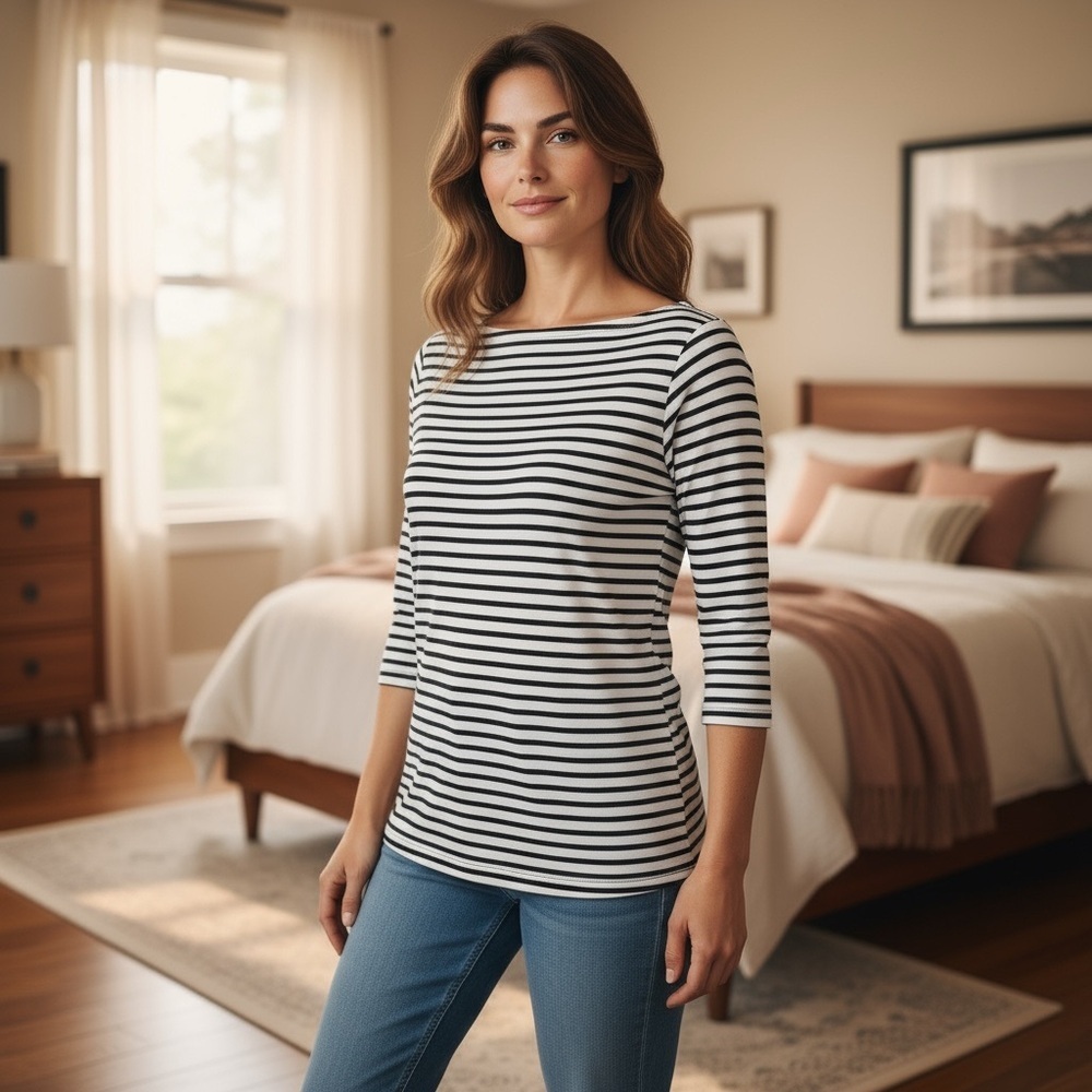 The Limited Black and White Striped 3/4 Sleeve Top Size Medium